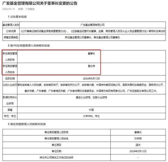 官宣！广发基金更换“掌门人”  第1张