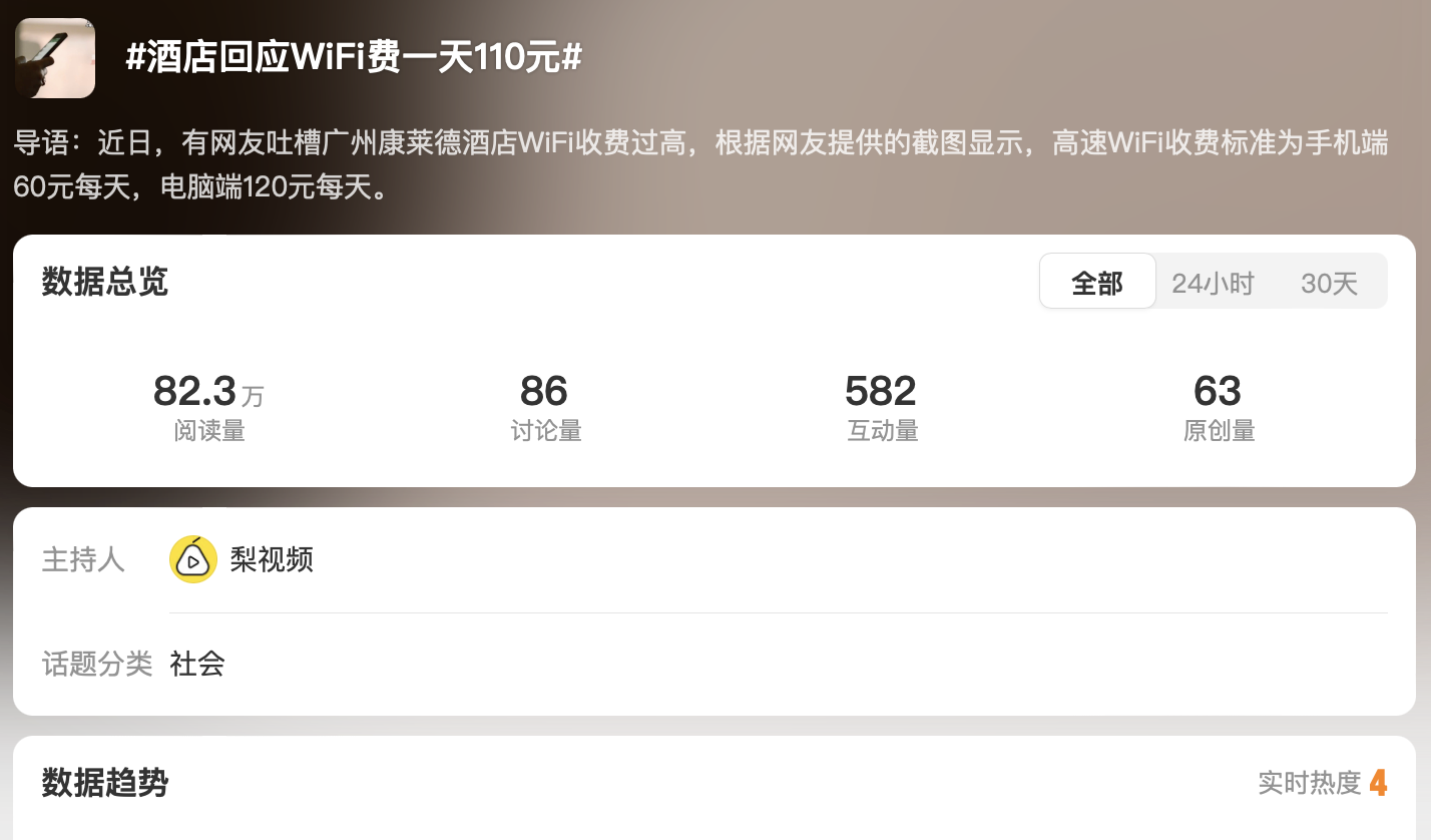 广州一酒店 Wi-Fi 费“一天 110 元”引热议，你能接受住店网络单独收费吗  第1张