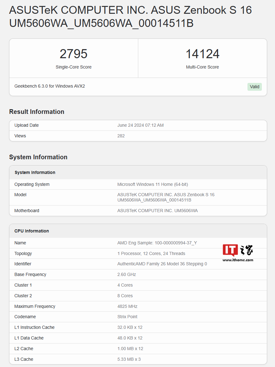 Geekbench 6 单核 2833 分，AMD 锐龙 AI 9 HX 370 移动处理器最新跑分出炉  第4张