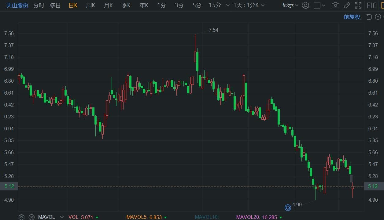 A股异动丨天山股份盘初跌超6% 上半年大幅预亏29亿元-35亿元  第1张