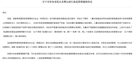 因存在多项违规 锦秀德同及执行事务合伙人委派代表李农被警示  第2张