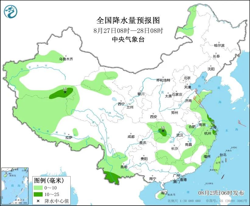 未来三天国内天气预报（8月25日）