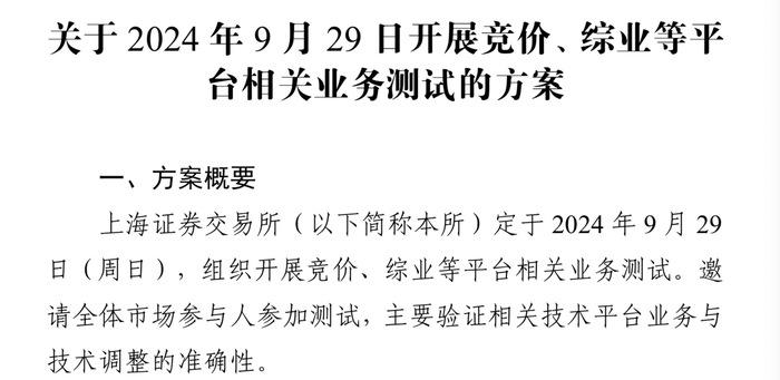 今日上交所全网测试！划重点：集中申报大量订单时 验证竞价处理平稳运行  第1张