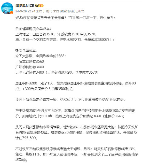 螺纹热卷要涨停? 大v分析9月30日黑色系开盘  第3张